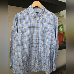 Daniel Cremieux Mens XL cotton button down shirt light blue plaid